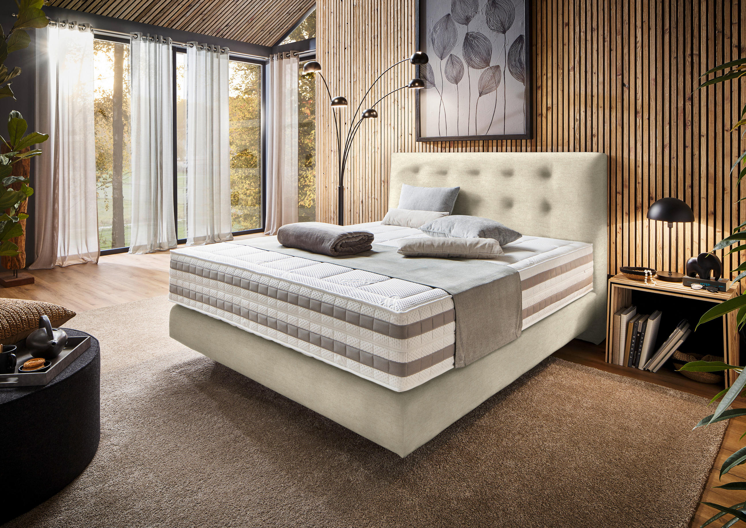 BOXSPRINGBETT 160/200 cm  in Beige  - Beige, KONVENTIONELL, Holz/Textil (160/200cm) - Dieter Knoll