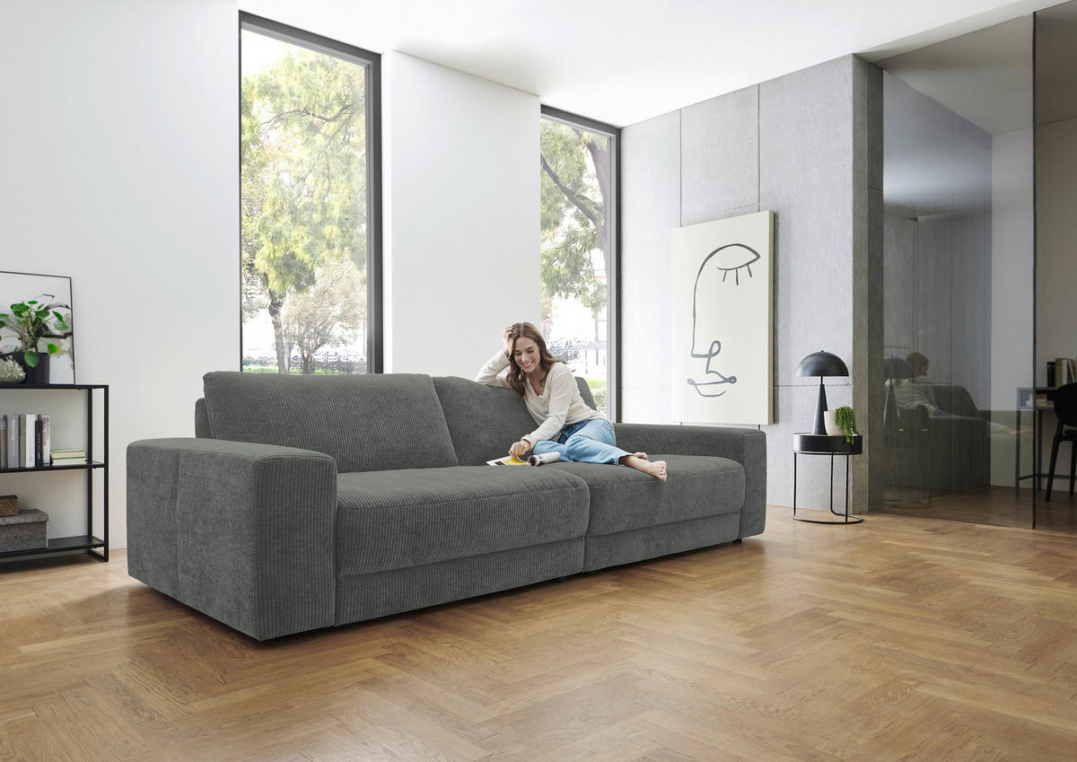 BIGSOFA in Chenille, Jacquard Grau  - Schwarz/Grau, Design, Kunststoff/Textil (270/83/125cm) - Niels Andersson