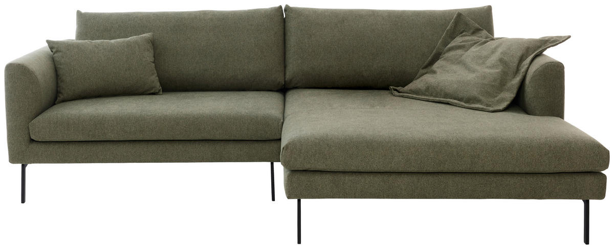 ECKSOFA Ottomane rechts  Dunkelgrün Flachgewebe  - Dunkelgrün/Schwarz, Design, Textil/Metall (267/175cm) - Musterring
