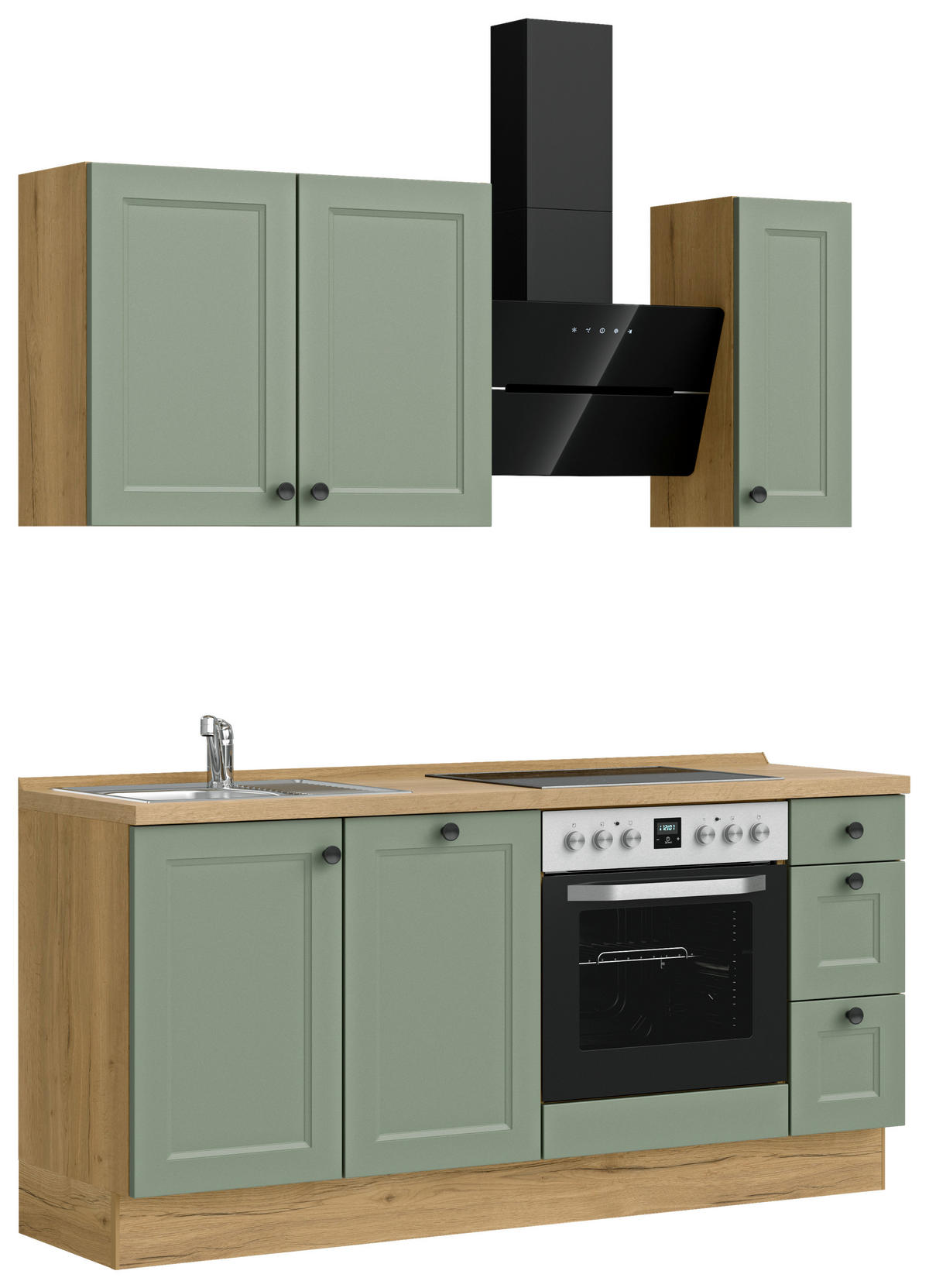 KÜCHENBLOCK 180 cm   in Eichefarben, Schilfgrün  - Schilfgrün/Eichefarben, MODERN, Holzwerkstoff/Metall (180cm) - Nobilia