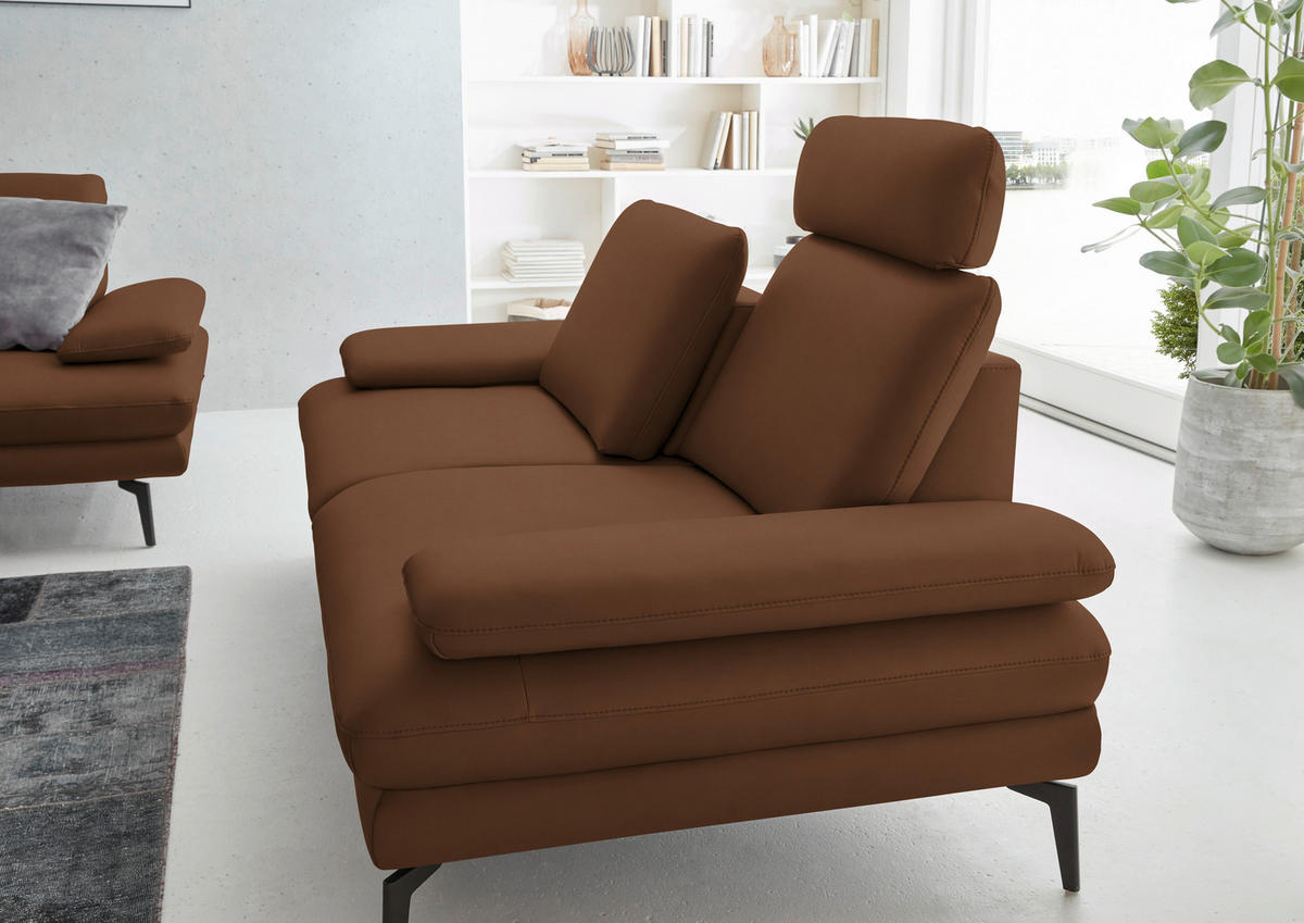 2,5-SITZER in Echtleder Hellbraun  - Hellbraun/Schwarz, Design, Leder/Metall (196/86/104cm) - Dieter Knoll