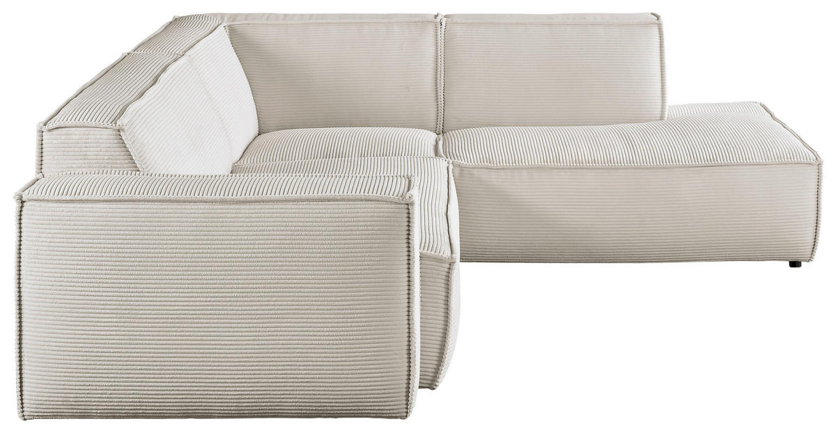 ECKSOFA in Cord Weiss  - Weiss/Schwarz, Konventionell, Kunststoff/Textil (254/224cm) - Hom`in