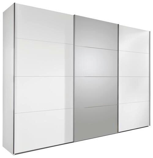 SCHWEBETÜRENSCHRANK 270/210/65 cm 3-türig Weiß  - Alufarben/Weiß, Design, Glas/Holzwerkstoff (270/210/65cm) - Carryhome