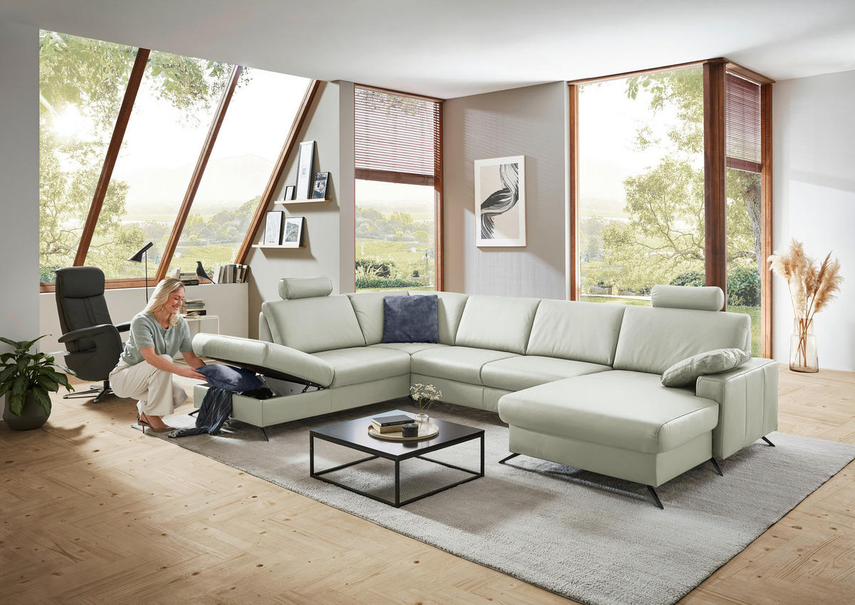 WOHNLANDSCHAFT in Echtleder Silberfarben  - Silberfarben/Schwarz, Design, Leder/Metall (233/339/165cm) - Beldomo Premium