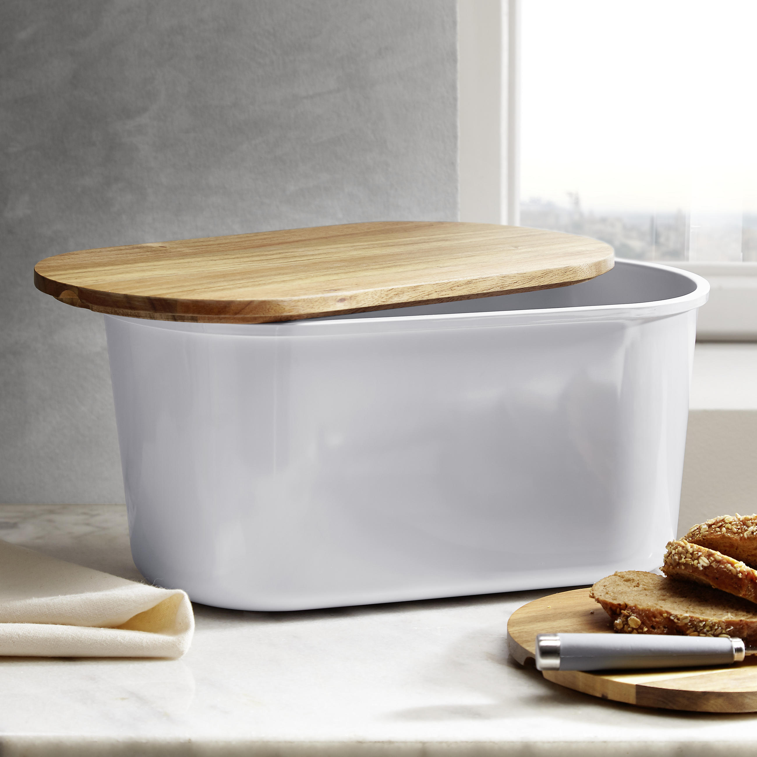 Thumbnail - Echtwerk Brotbox, Weiß, Kunststoff, oval, 21.5x17.2x37 cm, Lfgb, Schneidebrett, Küchenzubehör, Brotkästen & -Körbe