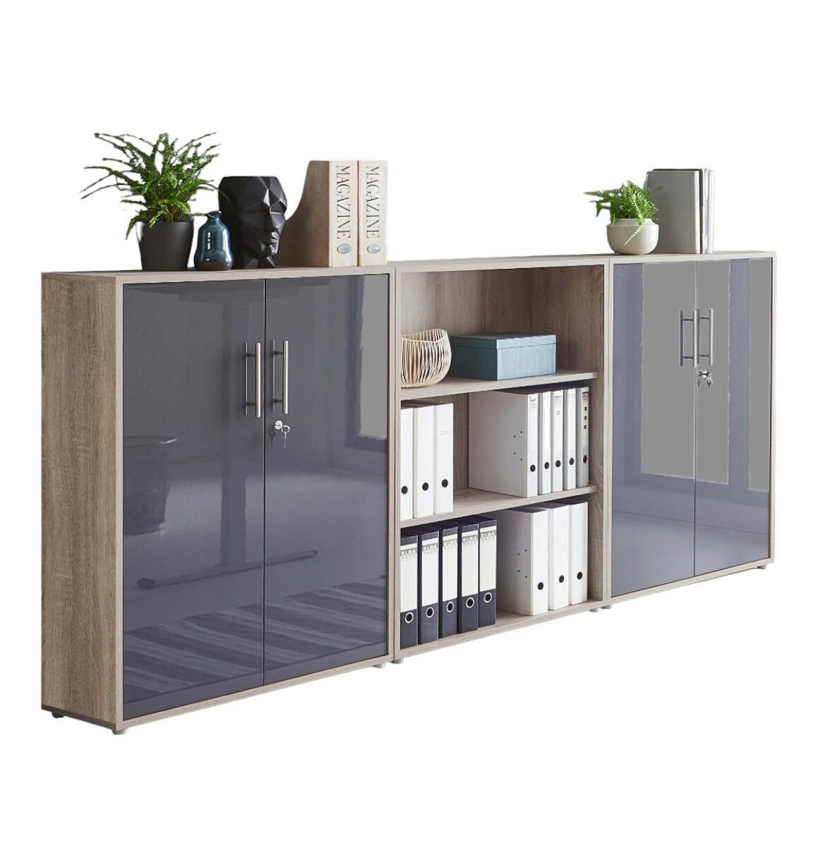 Mid.you Aktenschrank Office Edition - SW Set 9 Sonoma Eiche, Anthrazit Hochglanz 253.2x113.6x33 cm