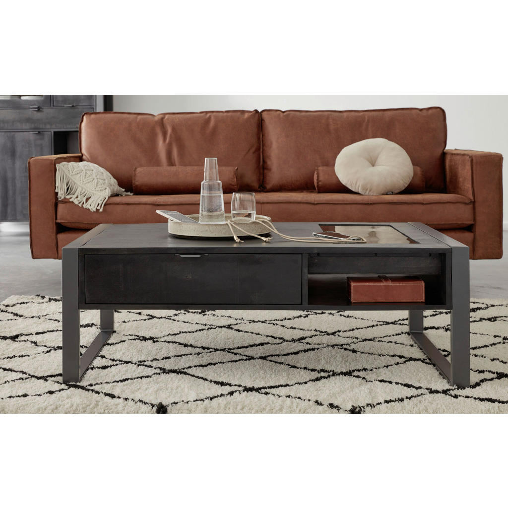 Thumbnail - Livetastic Couchtisch Stark Collection, Anthrazit, Schwarz, Metall, Mangoholz, vollmassiv, 1 Schubladen, rechteckig, Kuf...