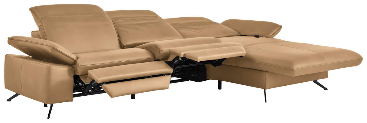 ECKSOFA  Echtleder Honig  - Schwarz/Honig, Design, Leder/Metall (307/169cm) - Beldomo Premium