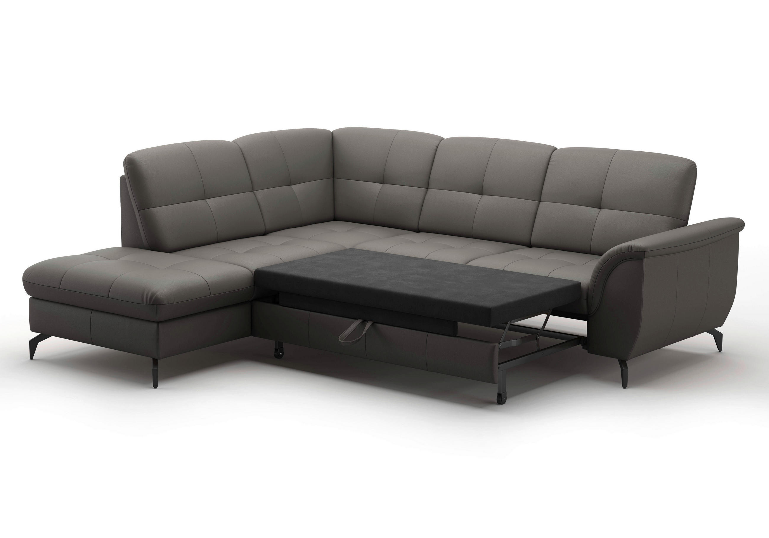ECKSOFA in Vliesstoff Kombination Echtleder/Stoff Mokka  - Schwarz/Mokka, Modern, Leder/Textil (212/244cm) - Sit & More