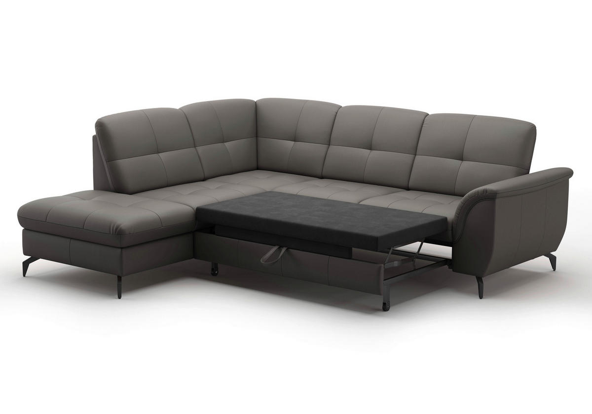 ECKSOFA in Vliesstoff Kombination Echtleder/Stoff Mokka  - Schwarz/Mokka, Modern, Leder/Textil (212/244cm) - Sit & More