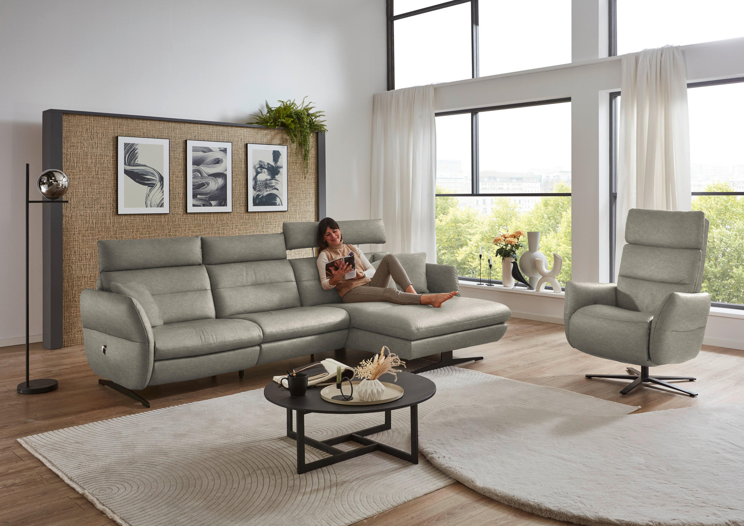 RELAXSESSEL in Leder Hellgrau  - Hellgrau/Schwarz, Design, Leder/Metall (82/119/85cm) - Dieter Knoll