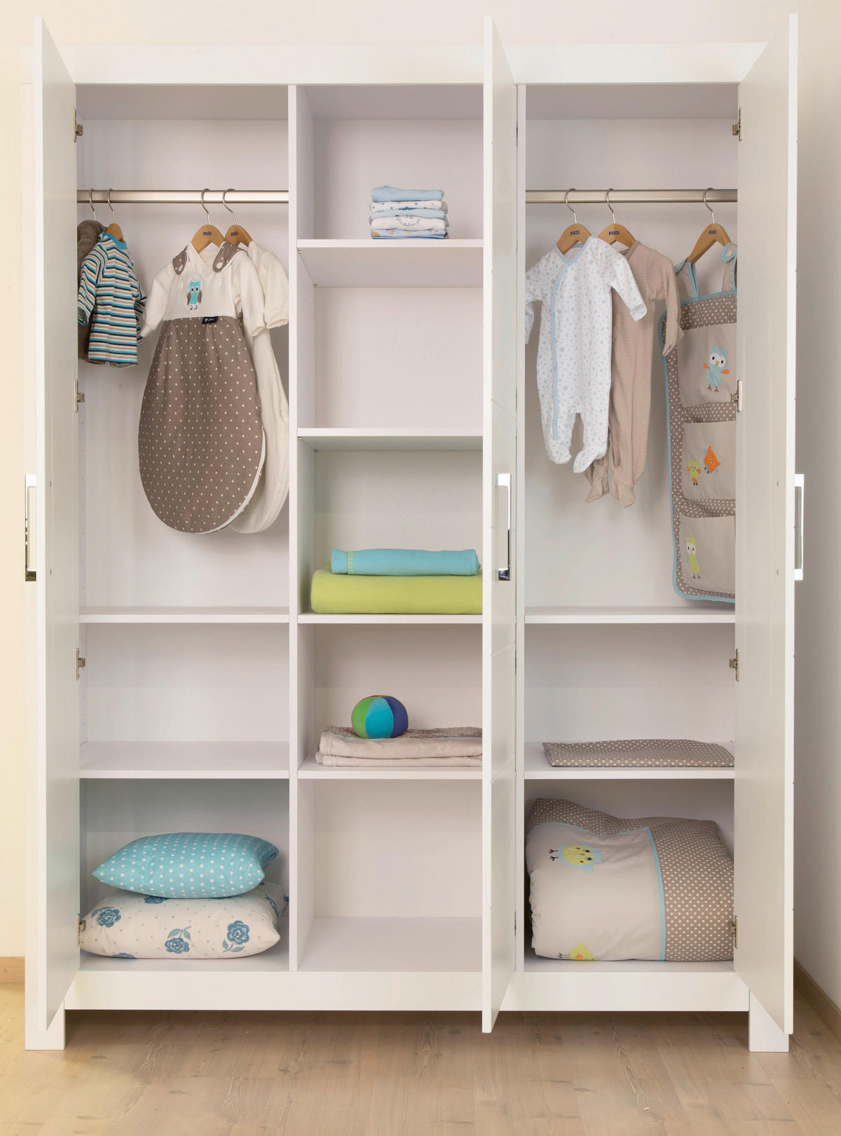 BABYKLEIDERSCHRANK Fiona Weiß  - Silberfarben/Weiß, Trend, Holzwerkstoff/Metall (156,8/205,3/55,3cm) - Paidi