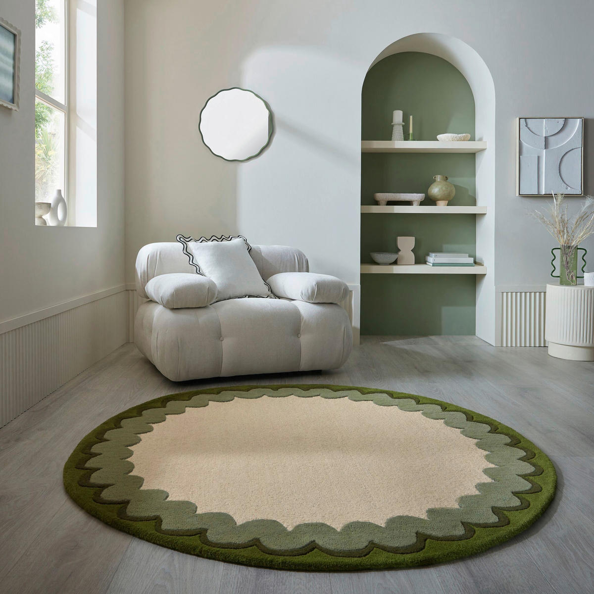 WOLLTEPPICH 160/160 cm Wiggle Grün rund  - Grün, Basics, Textil (160/160cm) - Flair Rugs