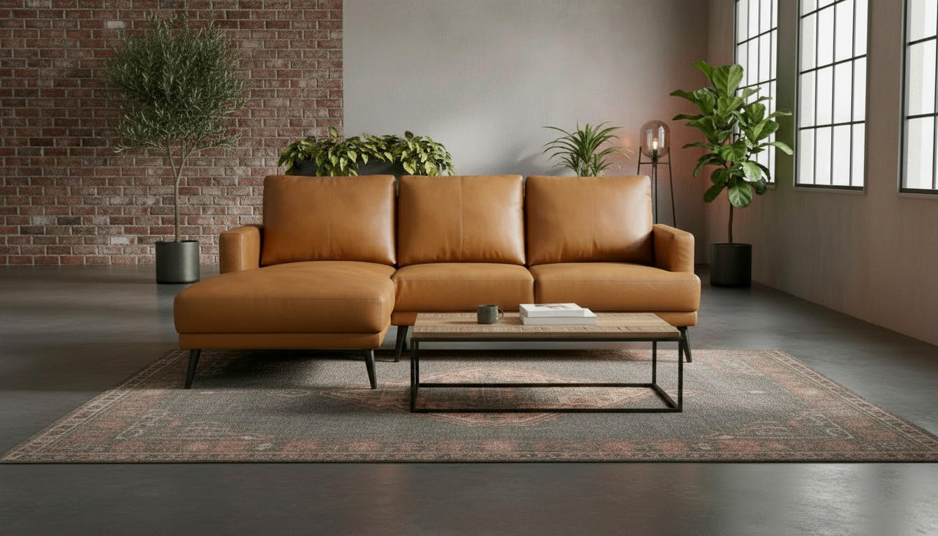 ECKSOFA ELANO Cognac Echtleder Lederlook  - Cognac/Schwarz, Design, Leder/Textil (153/231cm) - Livetastic