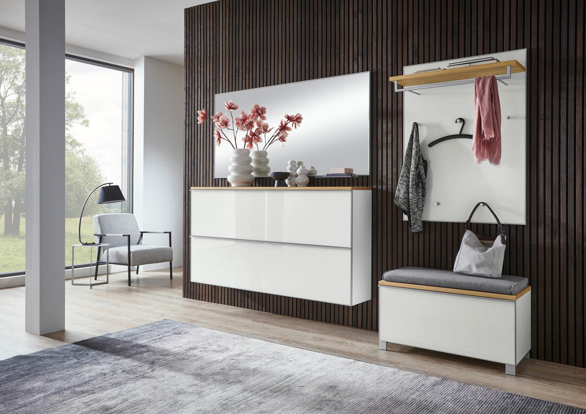 GARDEROBE 6-teilig  in 265/195/40 cm  - Weiss/Alufarben, Design, Glas/Holz (265/195/40cm)