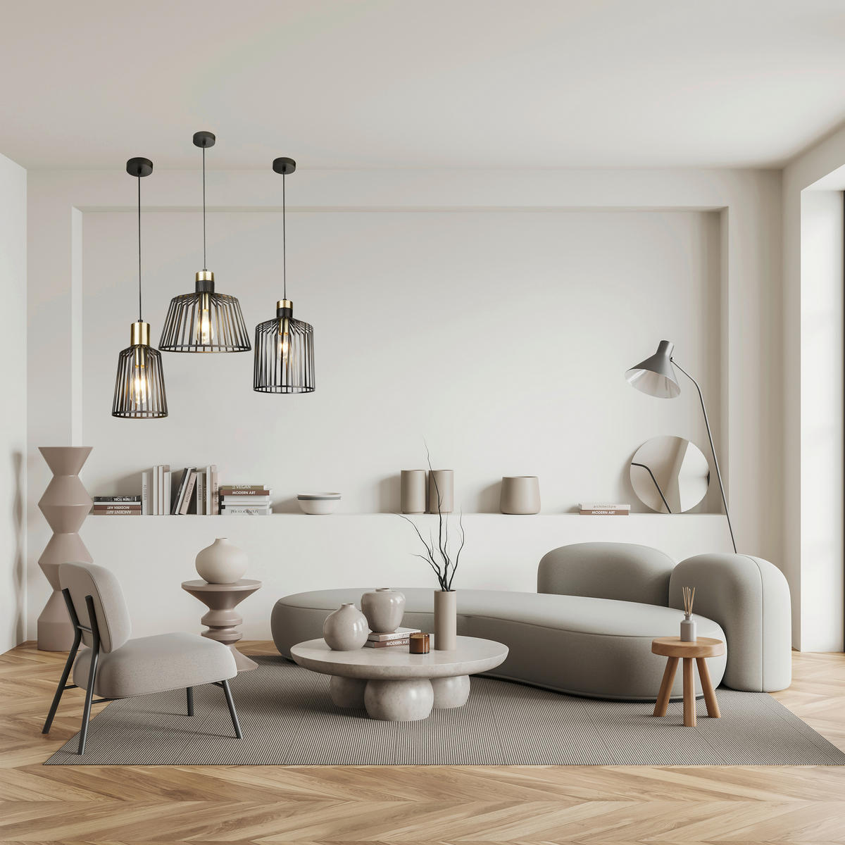 Lustră  - negru/alămiu, Basics, metal (16/150cm)