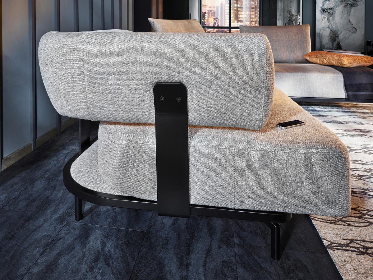 ECKSOFA Hellgrau Flachgewebe  - Hellgrau/Schwarz, Design, Textil/Metall (302/237cm) - Dieter Knoll