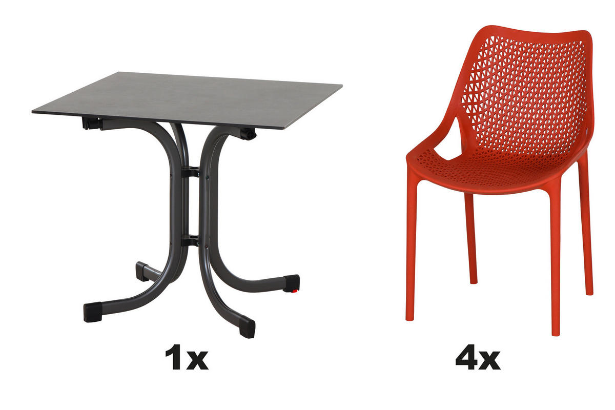 GARTENGARNITUR 5-teilig  - Anthrazit/Rot, Basics, Holzwerkstoff/Kunststoff (80/81/80cm) - Siena Garden