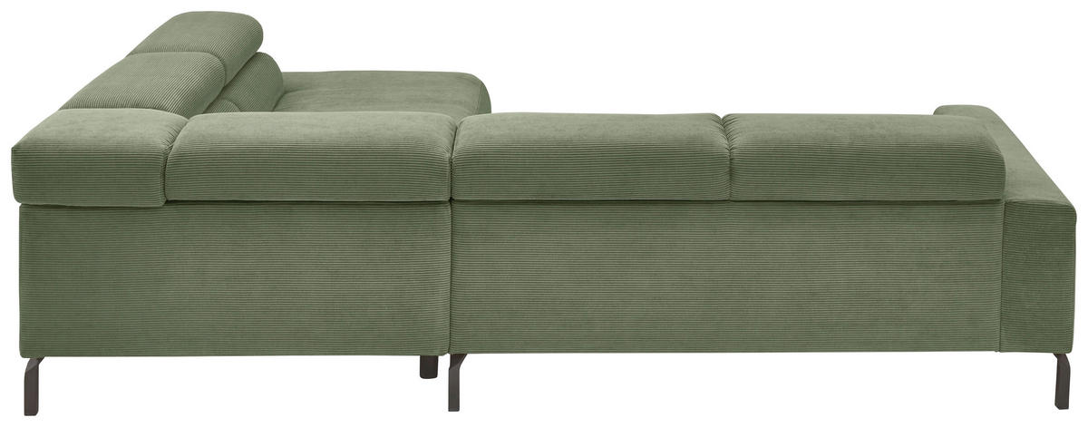 ECKSOFA in Feincord Olivgrün  - Schwarz/Olivgrün, Design, Textil/Metall (273/219cm) - Pure Home Comfort