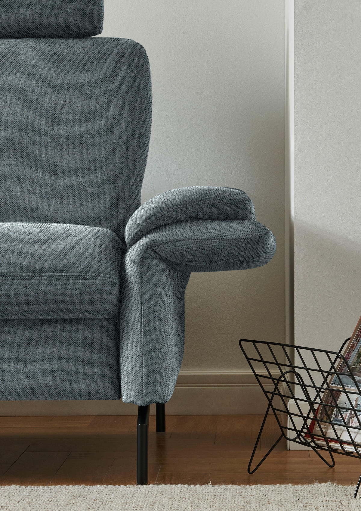 ECKSOFA in Flachgewebe Blaugrau  190/241 cm  - Blaugrau/Schwarz, KONVENTIONELL, Textil/Metall (190/241cm) - Beldomo Comfort