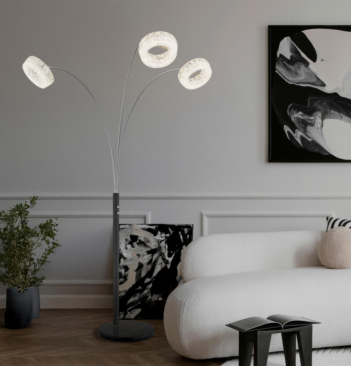 LED-STEHLEUCHTE 82,5/102/190 cm    - Klar/Schwarz, Design, Glas/Kunststoff (82,5/102/190cm) - Globo