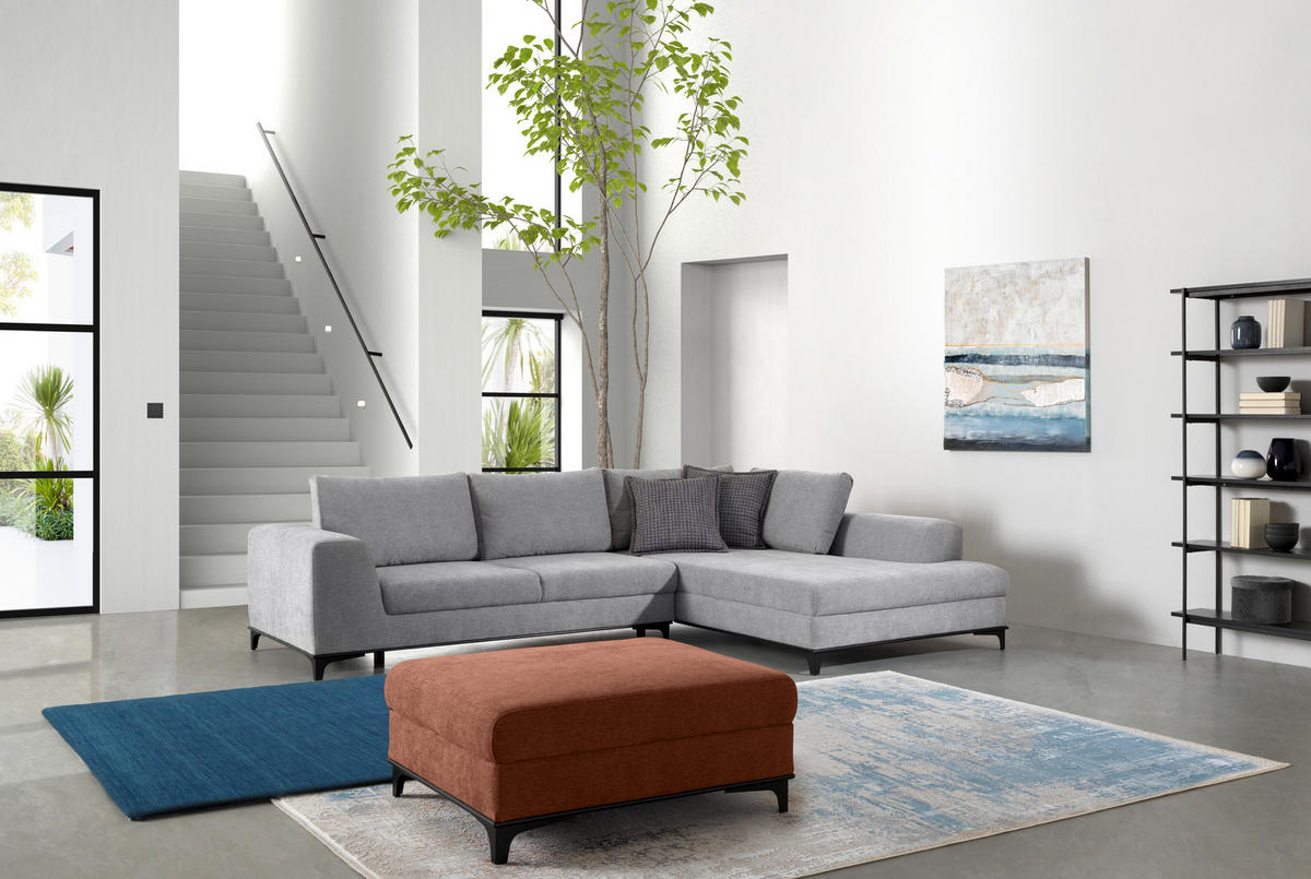 HOCKER Webstoff Terracotta  - Terracotta/Schwarz, Design, Holz/Textil (100/41/78cm) - Stylife