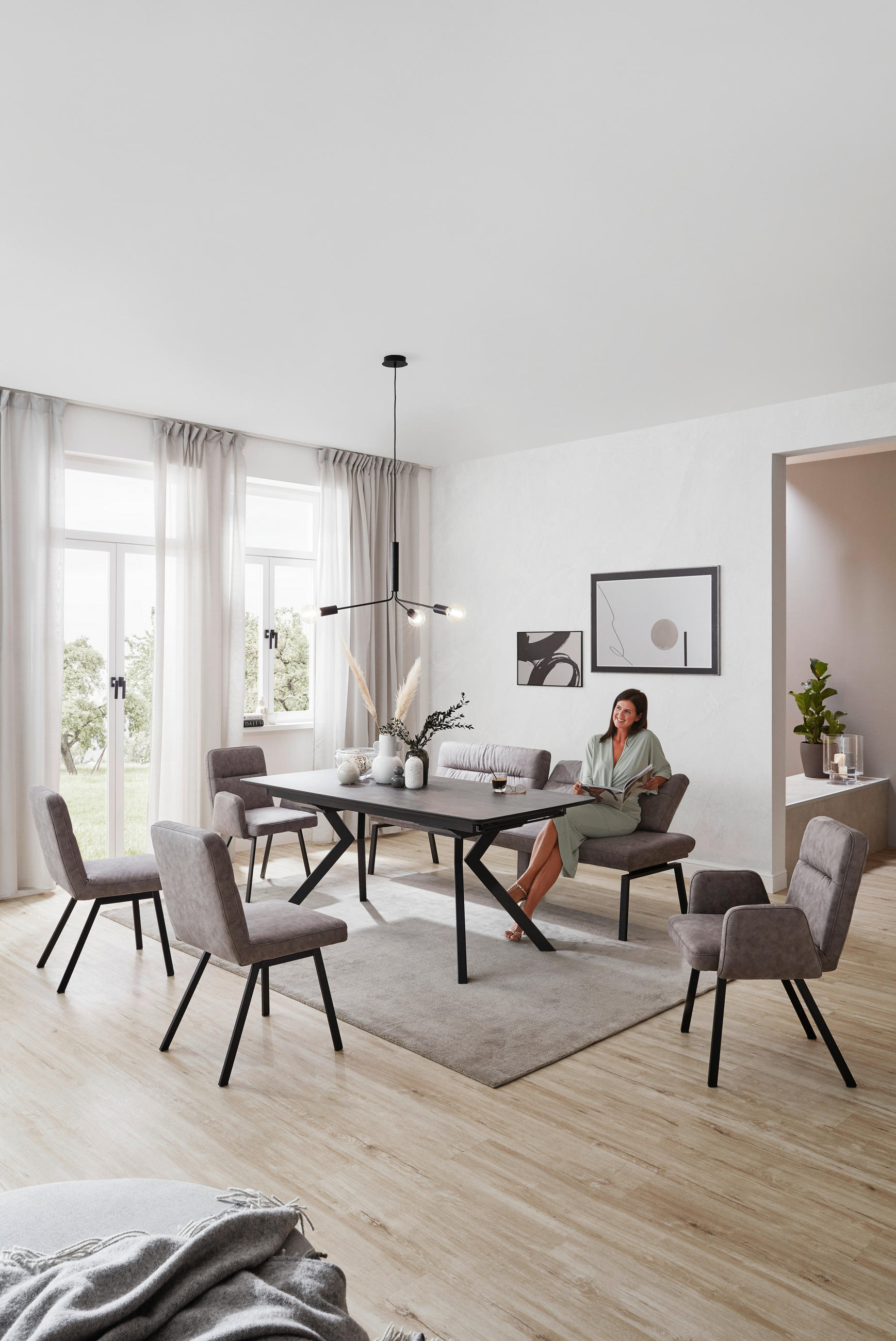 Thumbnail - Dieter Knoll Esstisch, Schwarz, Dunkelgrau, Metall, Kunststoff, rechteckig, eckig, 90x76x180 cm, in verschiedenen Größen...