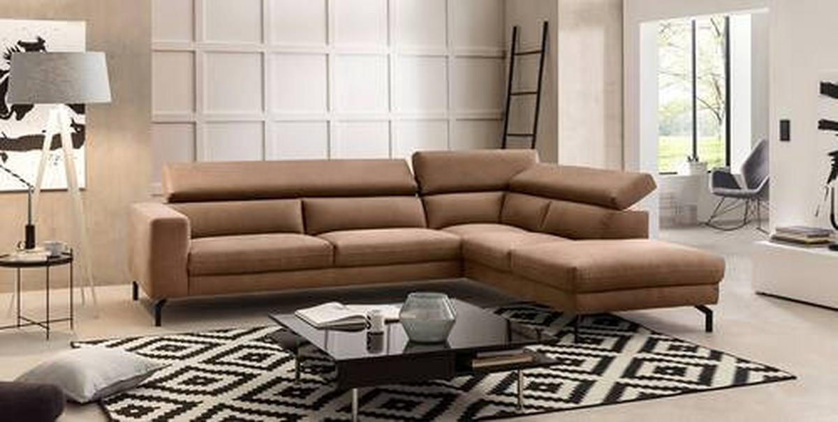 ECKSOFA in Mikrofaser Braun  - Schwarz/Braun, Modern, Textil/Metall (305/233cm) - Trendmanufaktur