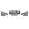 LOUNGEGARNITUR   Aluminium  - Weiß/Grau, KONVENTIONELL, Glas/Textil - Gardenson