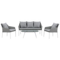 LOUNGEGARNITUR Aluminium  - Weiß/Grau, KONVENTIONELL, Glas/Textil - Gardenson