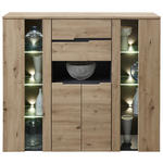 HIGHBOARD  145/127/38 cm 2 Schublade(n)  - Graphitfarben/Schwarz, Trend, Glas/Holzwerkstoff (145/127/38cm) - Carryhome