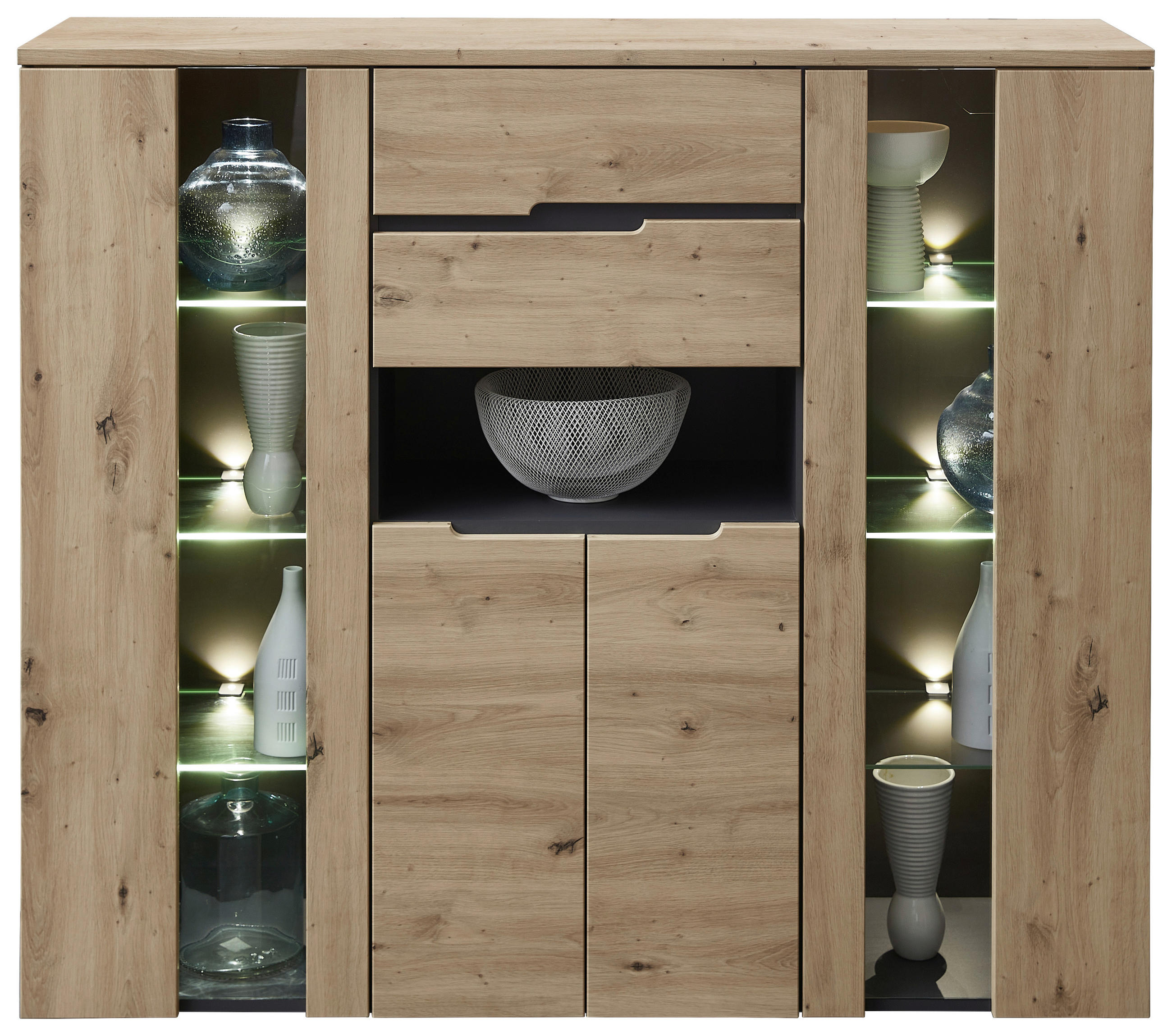 Carryhome Highboard Graphit, Eiche Artisan 145x127x38 cm