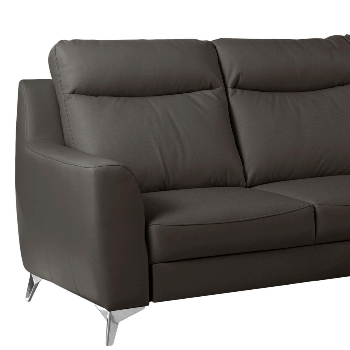 ECKSOFA Lederlook Echtleder Dunkelbraun  - Chromfarben/Dunkelbraun, Design, Leder/Textil (236/168cm) - Livetastic