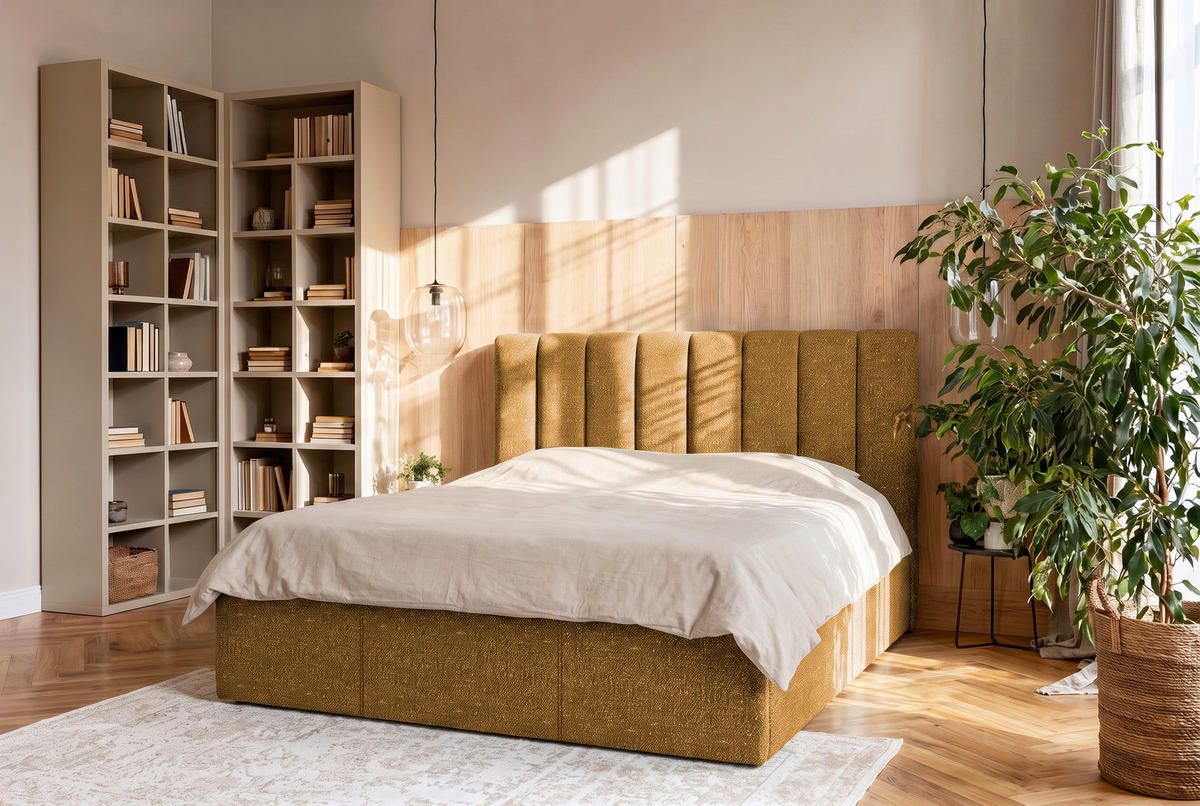 POLSTERBETT 180/200 cm,  in Rostfarben, Matratze, Lattenrost, Bettkasten, H3 + H4 = fest + sehr fest  - Rostfarben, Trend, Holz/Textil (180/200cm) - Boxxx