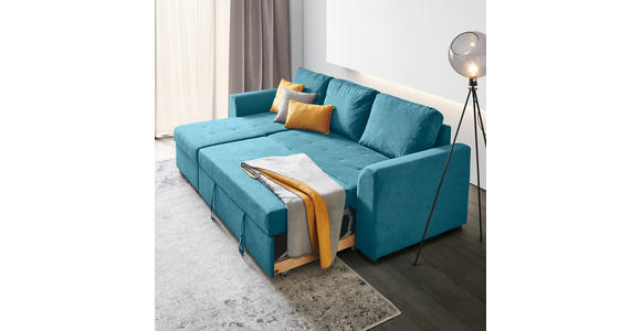 ECKSOFA inkl.Funktionen Petrol Webstoff - Petrol/Schwarz, Design, Kunststoff/Textil (155/243cm) - Xora
