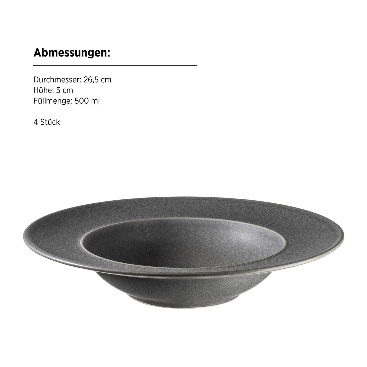 PASTATELLERSET Steinzeug 4-teilig Unico  - Anthrazit, Basics, Keramik - Mäser