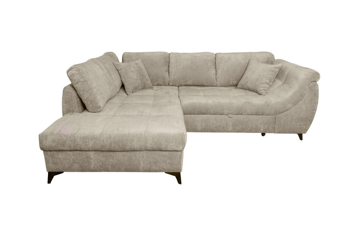 ECKSOFA LIVANO Beige Chenille Liegefläche im Originalstoff  - Beige/Schwarz, Design, Textil/Metall (190/250cm) - P & B