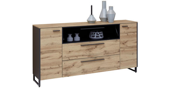 SIDEBOARD Grau, Eichefarben Befestigungsmaterial, Einlegeböden  - Eichefarben/Grau, Trend, Glas/Holzwerkstoff (179,4/91,3/40cm) - Hom`in