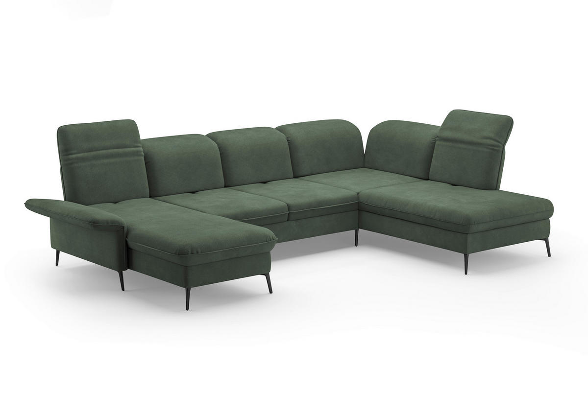 WOHNLANDSCHAFT in Flachgewebe Grün  - Schwarz/Grün, Konventionell, Textil/Metall (198/359/231cm) - Sit & More