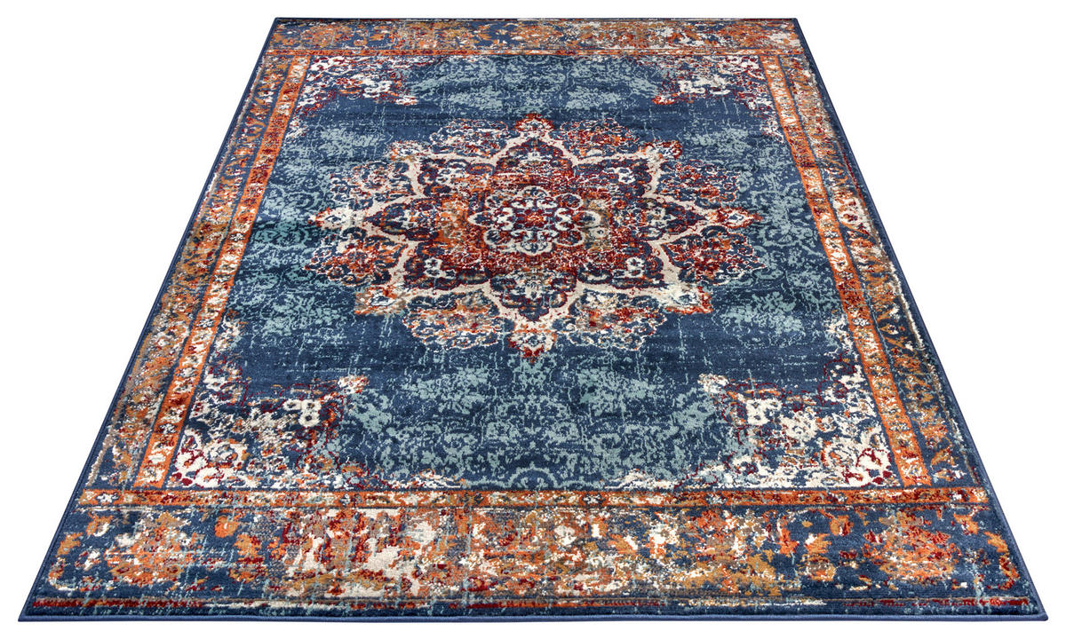 FLACHWEBETEPPICH 57/90 cm Luxor Blau, Multicolor  - Blau/Multicolor, Design, Kunststoff/Textil (57/90cm)