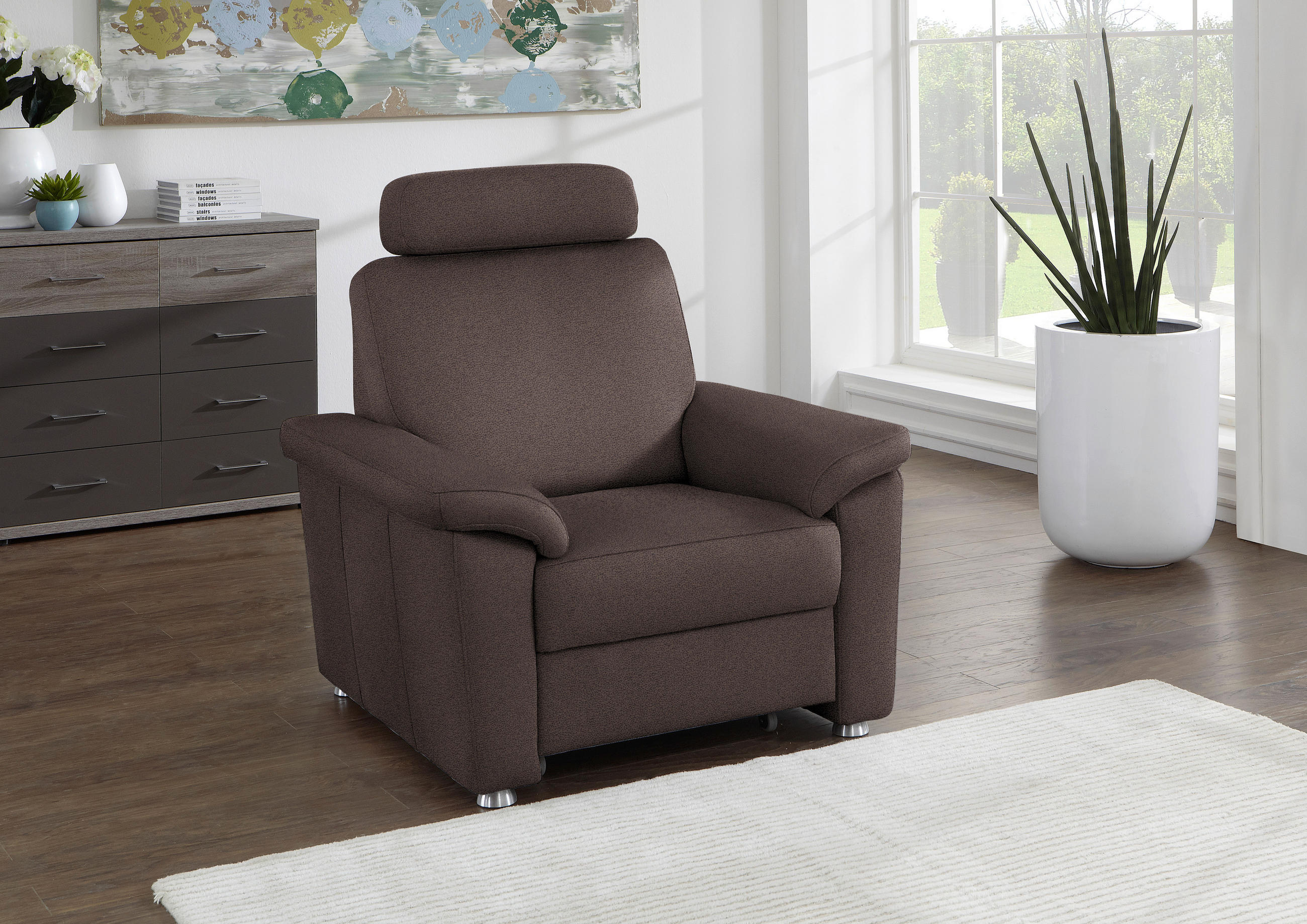 FERNSEHSESSEL in Webstoff Dunkelbraun  - Dunkelbraun/Silberfarben, Konventionell, Textil/Metall (102/91/91-159cm) - Beldomo System