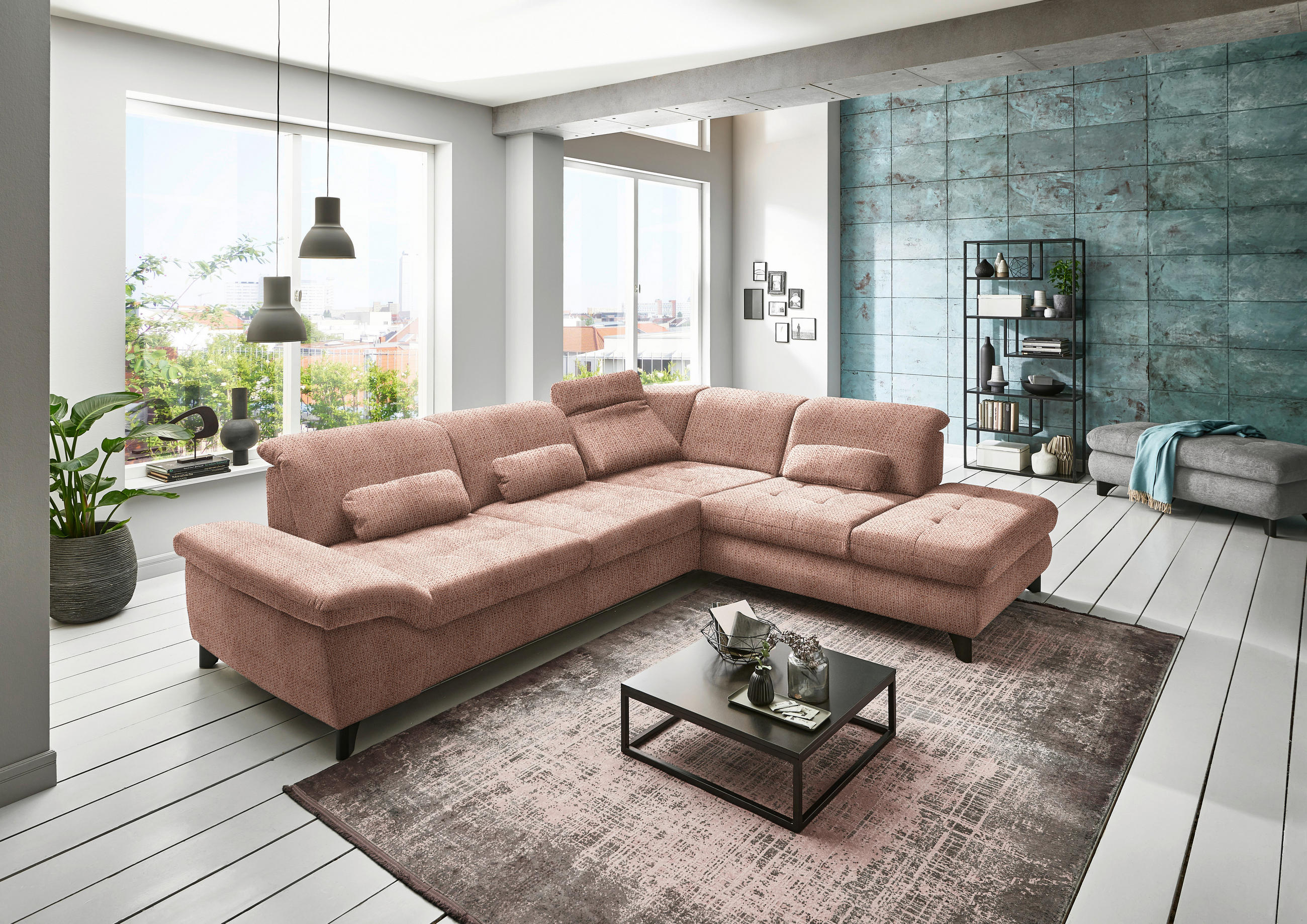 ECKSOFA in Webstoff Orange  - Chromfarben/Orange, Design, Textil/Metall (319/260cm) - Beldomo Style