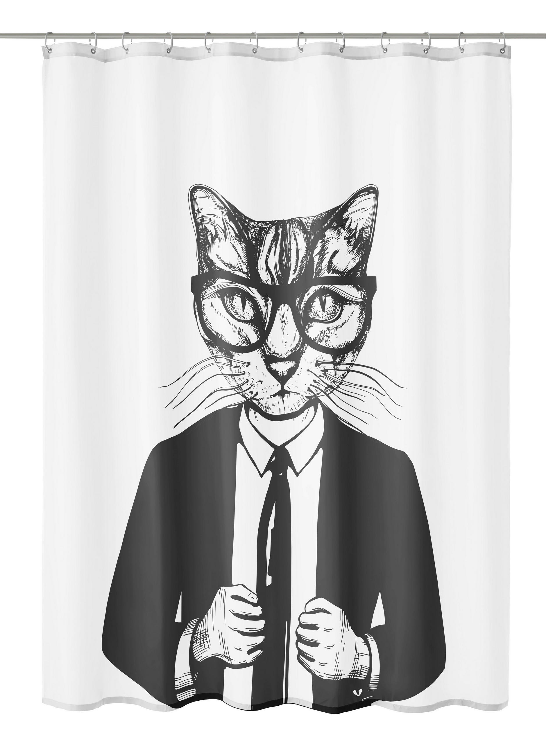 DUSCHVORHANG KALLI 180/200 cm  - Weiss/Schwarz, Design, Textil (180/200cm) - Kleine Wolke