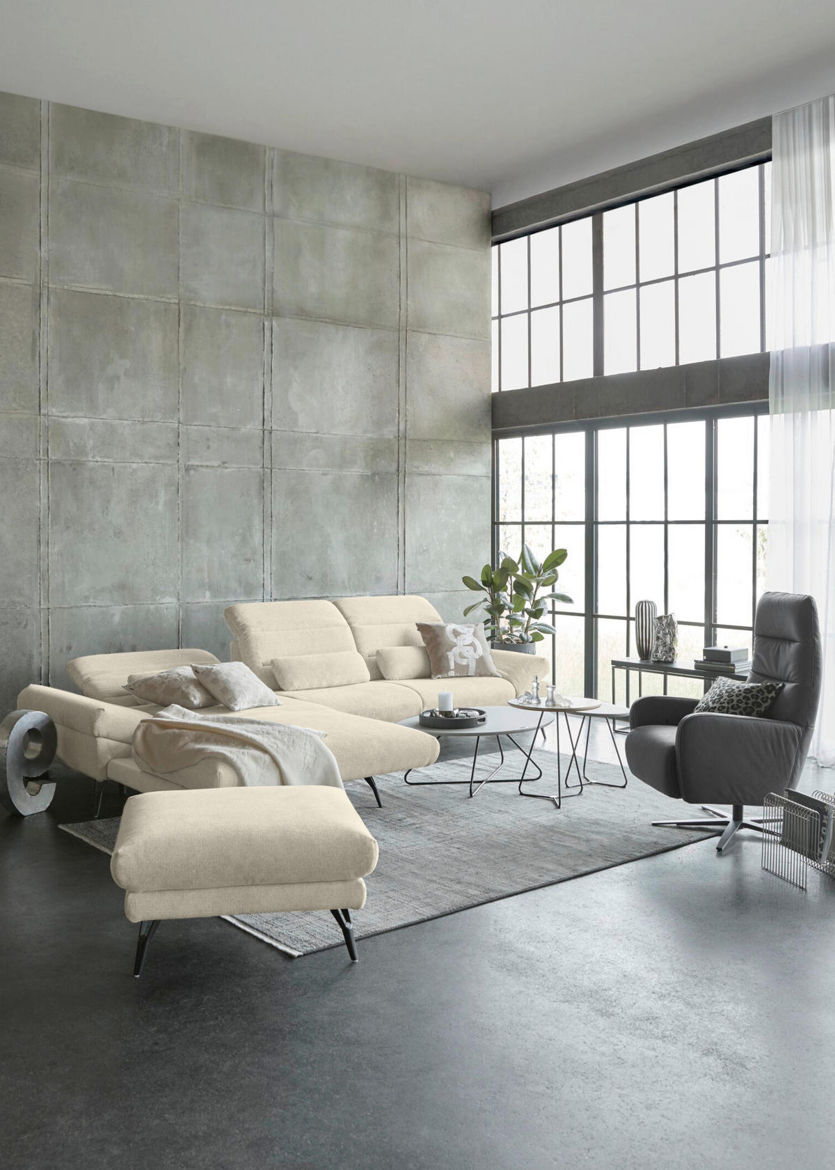 ECKSOFA JOOP Naturfarben Chenille  - Schwarz/Naturfarben, KONVENTIONELL, Textil/Metall (188/319cm) - Joop!