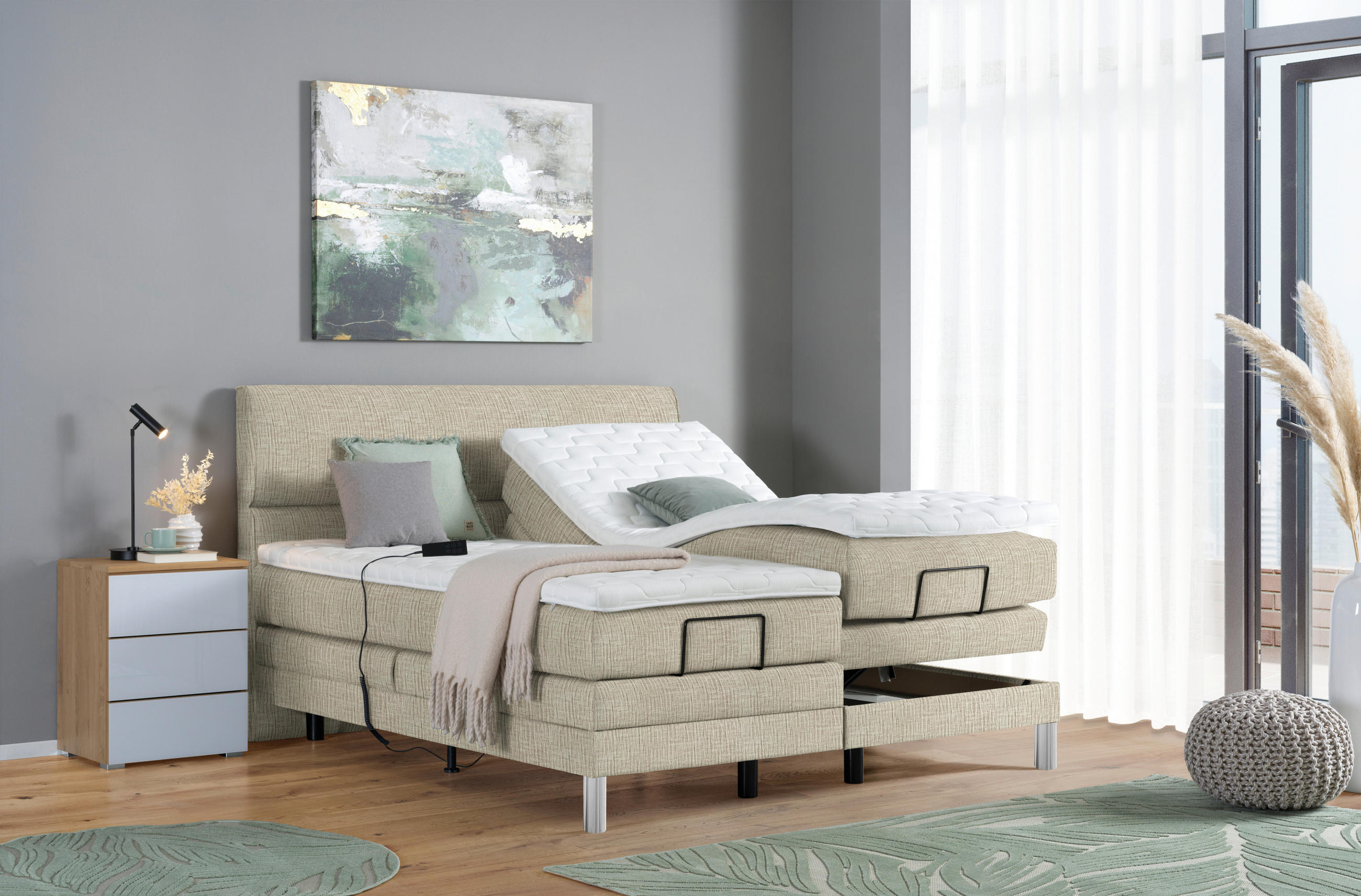 BOXSPRINGBETT 200/200 cm  in Beige  - Chromfarben/Beige, Konventionell, Kunststoff/Textil (200/200cm) - Voleo