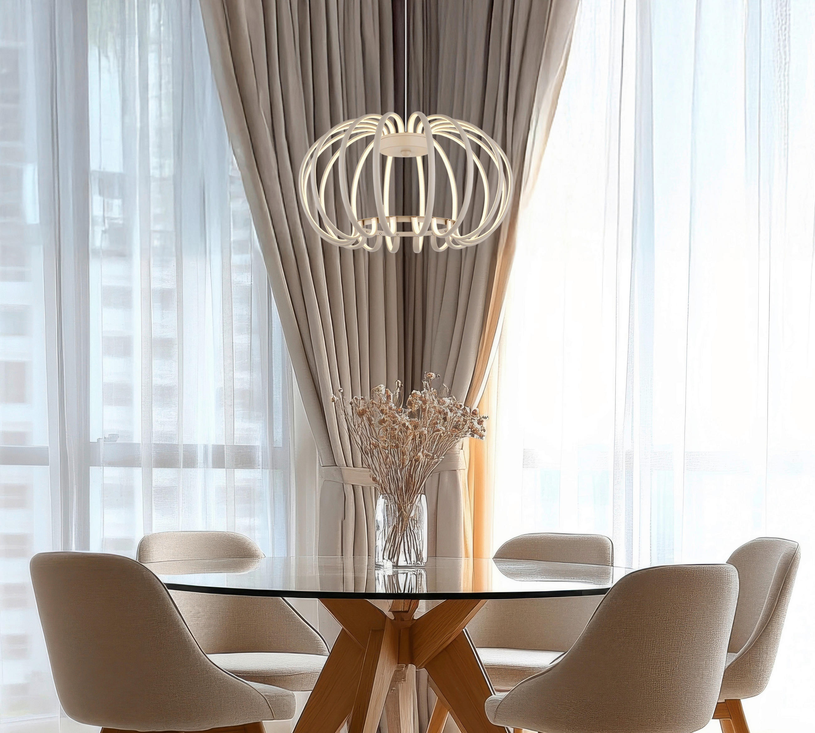 LED-HÄNGELEUCHTE 40/120 cm  - Sandfarben/Weiß, Design, Kunststoff/Metall (40/120cm) - Globo