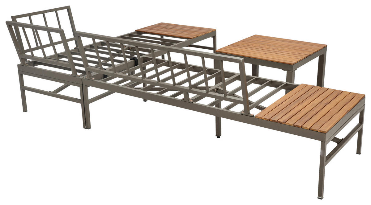 LOUNGEGARNITUR   57/35/57 cm Akazie vollmassiv Aluminium  - Beige/Beigebraun, MODERN, Holz/Textil (57/35/57cm) - Ambia Garden