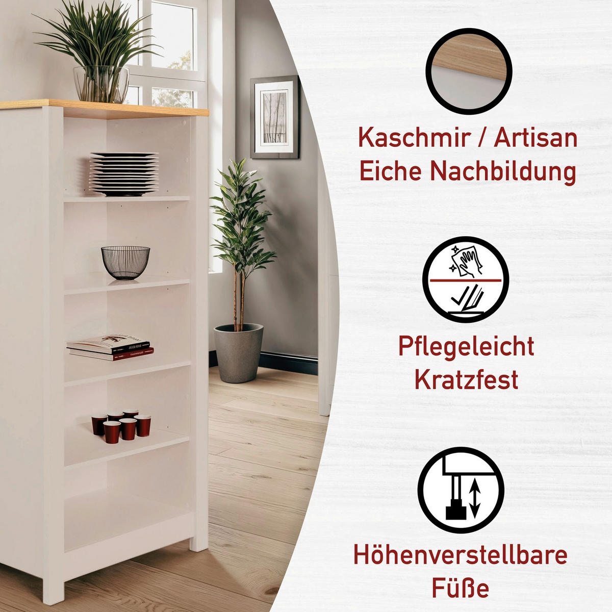 KÜCHENLEERBLOCK 430 cm   in Kaschmir, Eiche Artisan  - Kaschmir/Silberfarben, MODERN, Glas/Holzwerkstoff (430cm) - home24