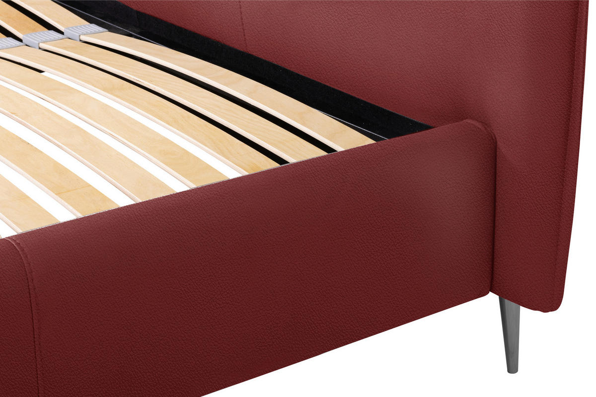 POLSTERBETT 180/200 cm,  in Rot, gepolstertes Kopfteil, Lattenrost, Bettkasten,  - Rot/Schwarzchrom, KONVENTIONELL, Leder/Holz (180/200cm) - Esposa