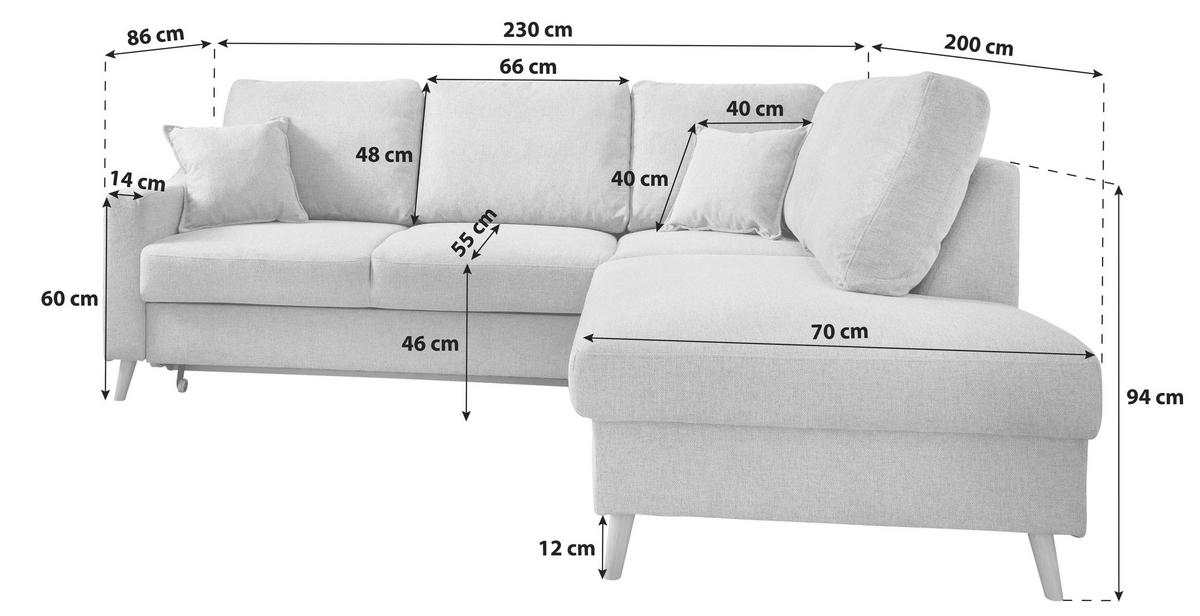 ECKSOFA in Struktur Anthrazit  - Anthrazit/Naturfarben, Konventionell, Holz/Textil (230/200cm) - P & B